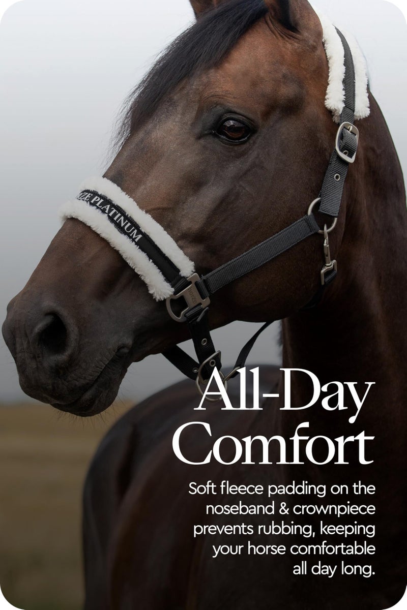 HORZE Howard Soft Fleece Padded Adjustable Polyester Horse Halter - Black - Horse - Image 4